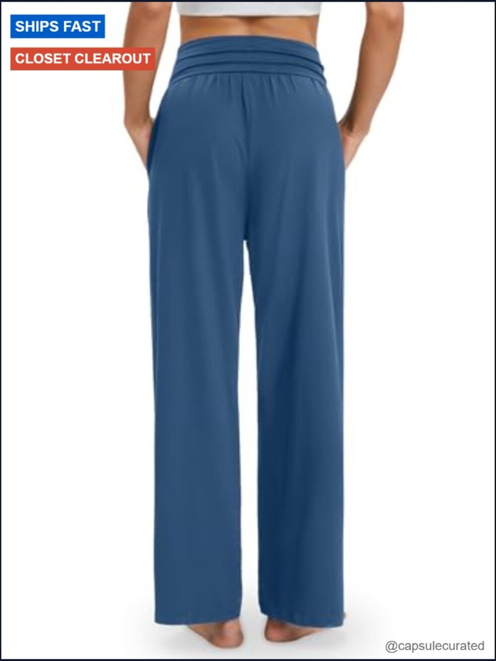 High Waisted Wide Leg Yoga Pants with Pockets Flowy Lounge - Picture 4 of 7